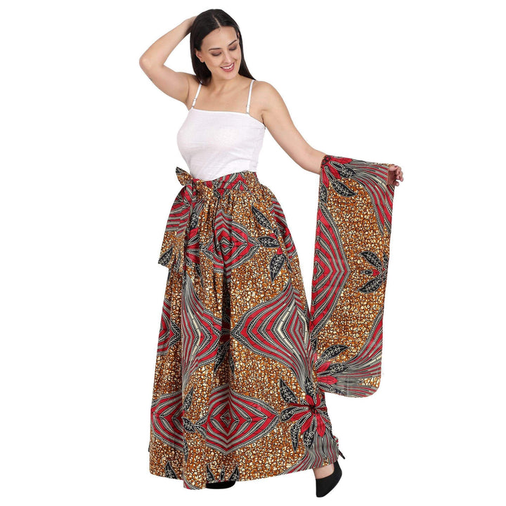 Earth Tone African Print Long Maxi Skirt Elastic Waist 16317-96