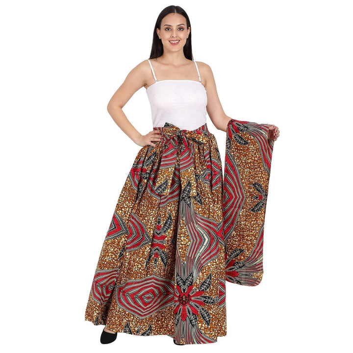 Earth Tone African Print Long Maxi Skirt Elastic Waist 16317-96