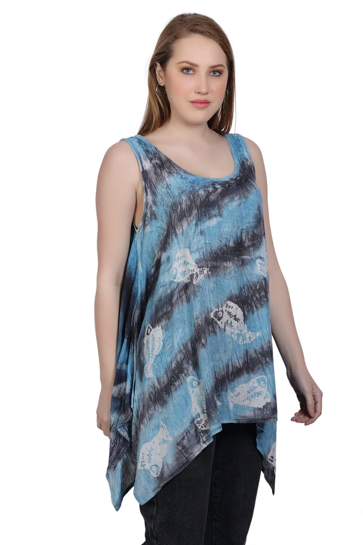 Fish Block Print  Tank Top  T-3206