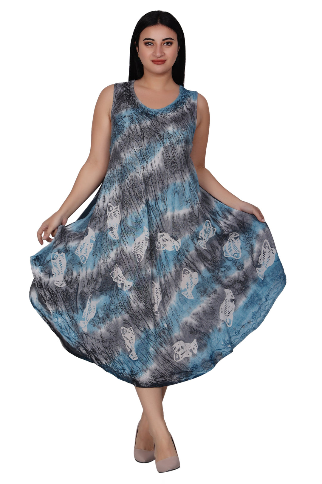 Fish Block Print Tie Dye Dress 482160R