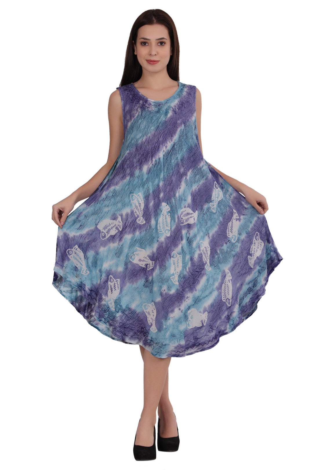 Fish Block Print Tie Dye Dress 482160R