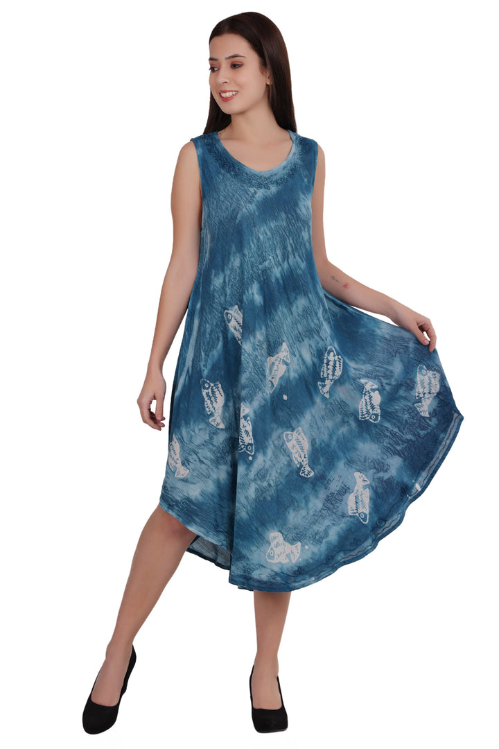 Fish Block Print Tie Dye Dress 482160R