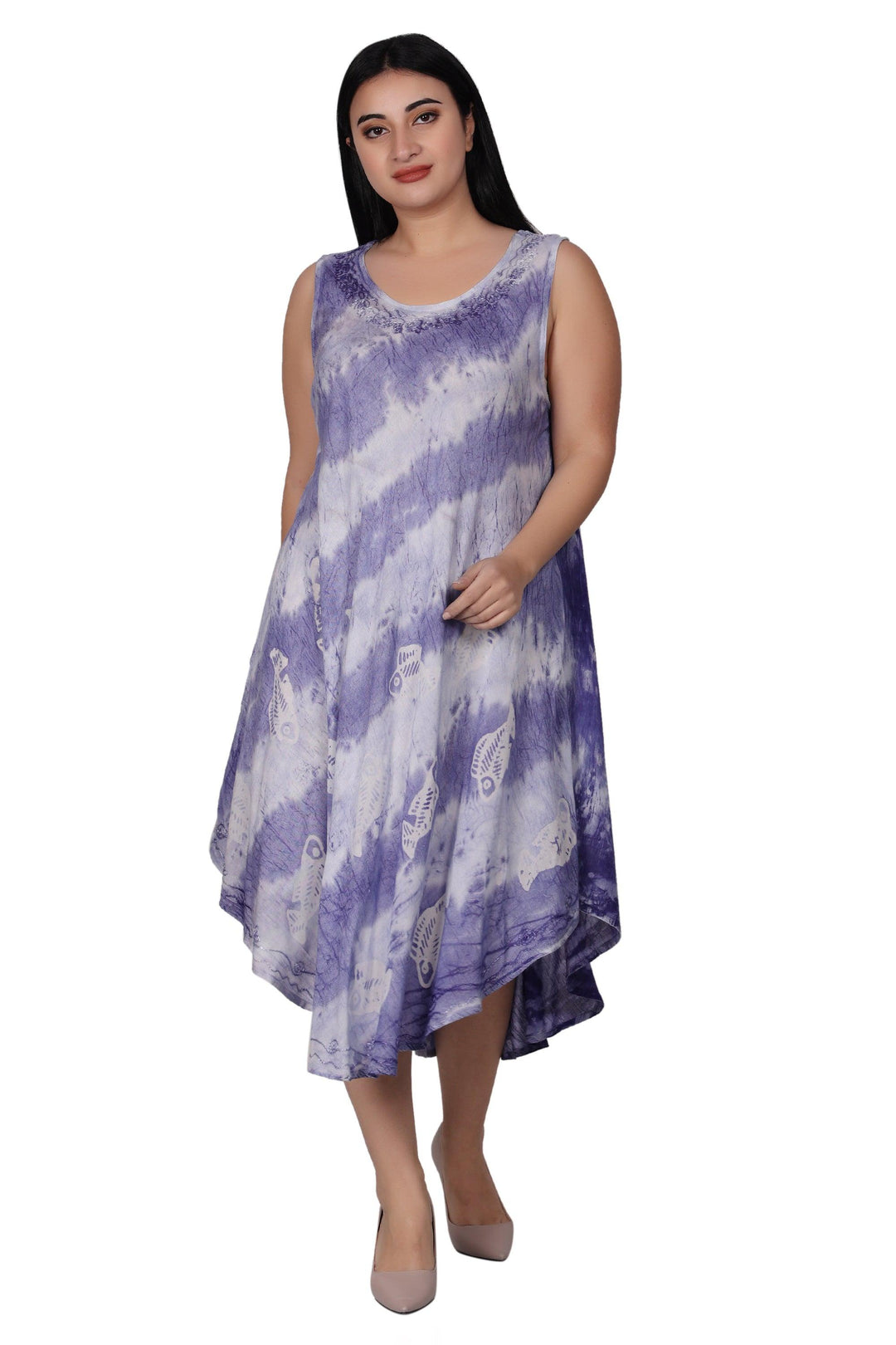 Fish Block Print Tie Dye Dress 482160R