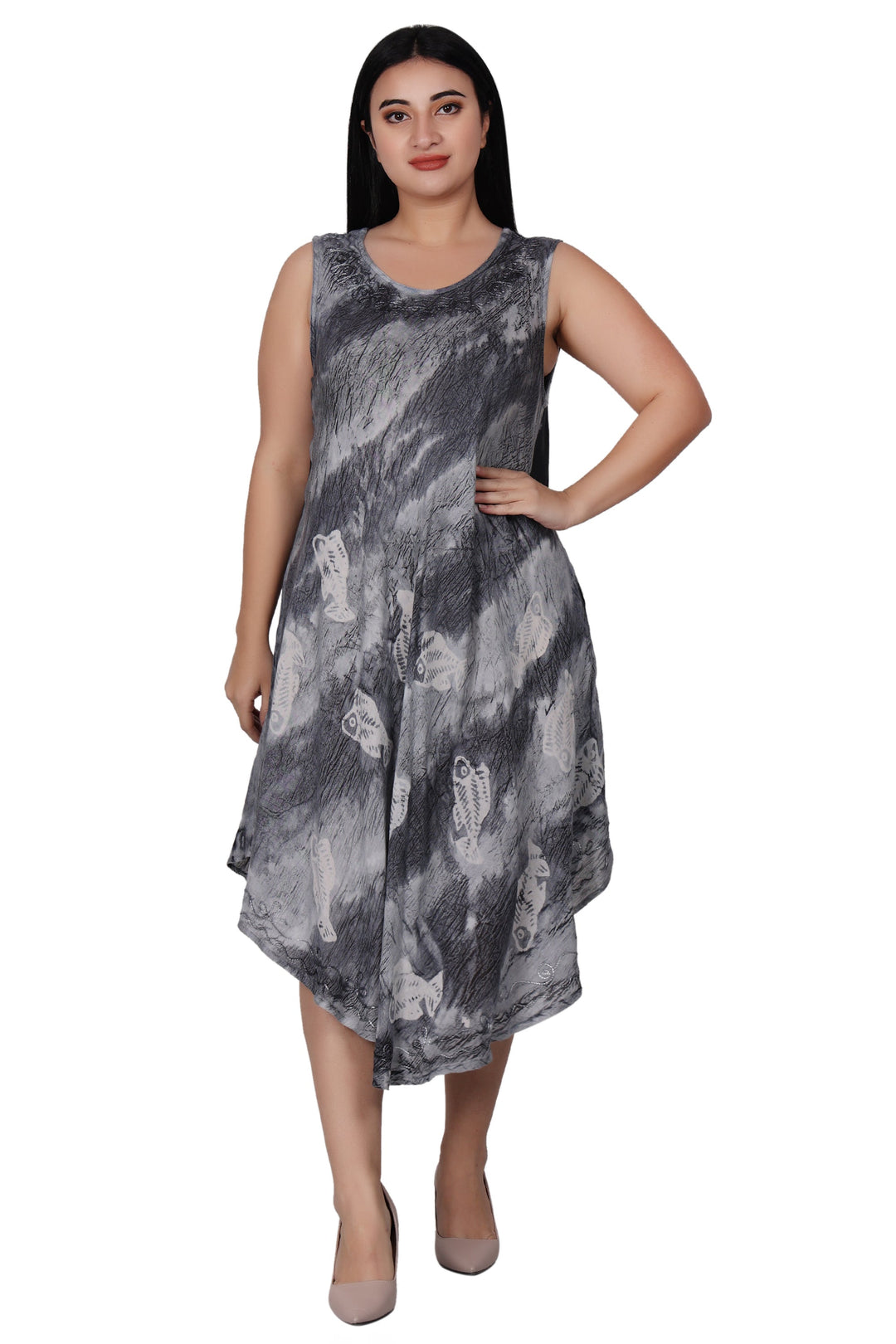 Fish Block Print Tie Dye Dress 482160R