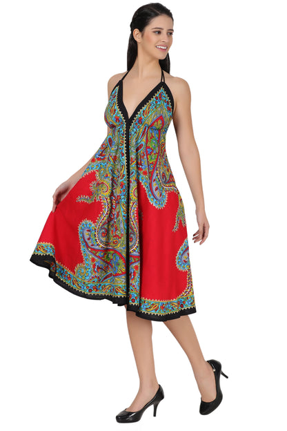 Halter Top Elastic Back Mid-Length Batik Dress PD-9706