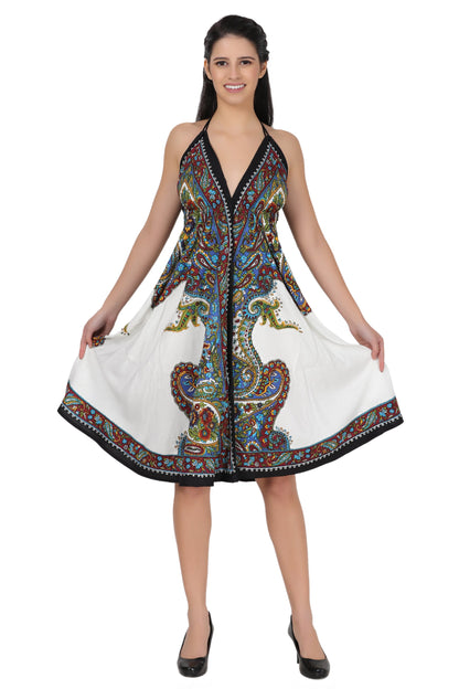 Halter Top Elastic Back Mid-Length Batik Dress PD-9706