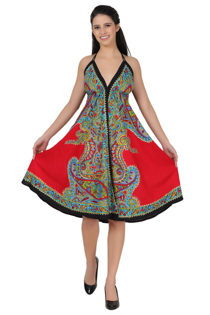 Halter Top Elastic Back Mid-Length Batik Dress PD-9706