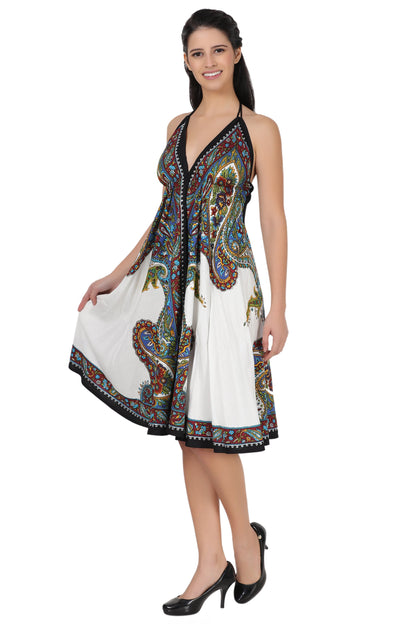 Halter Top Elastic Back Mid-Length Batik Dress PD-9706