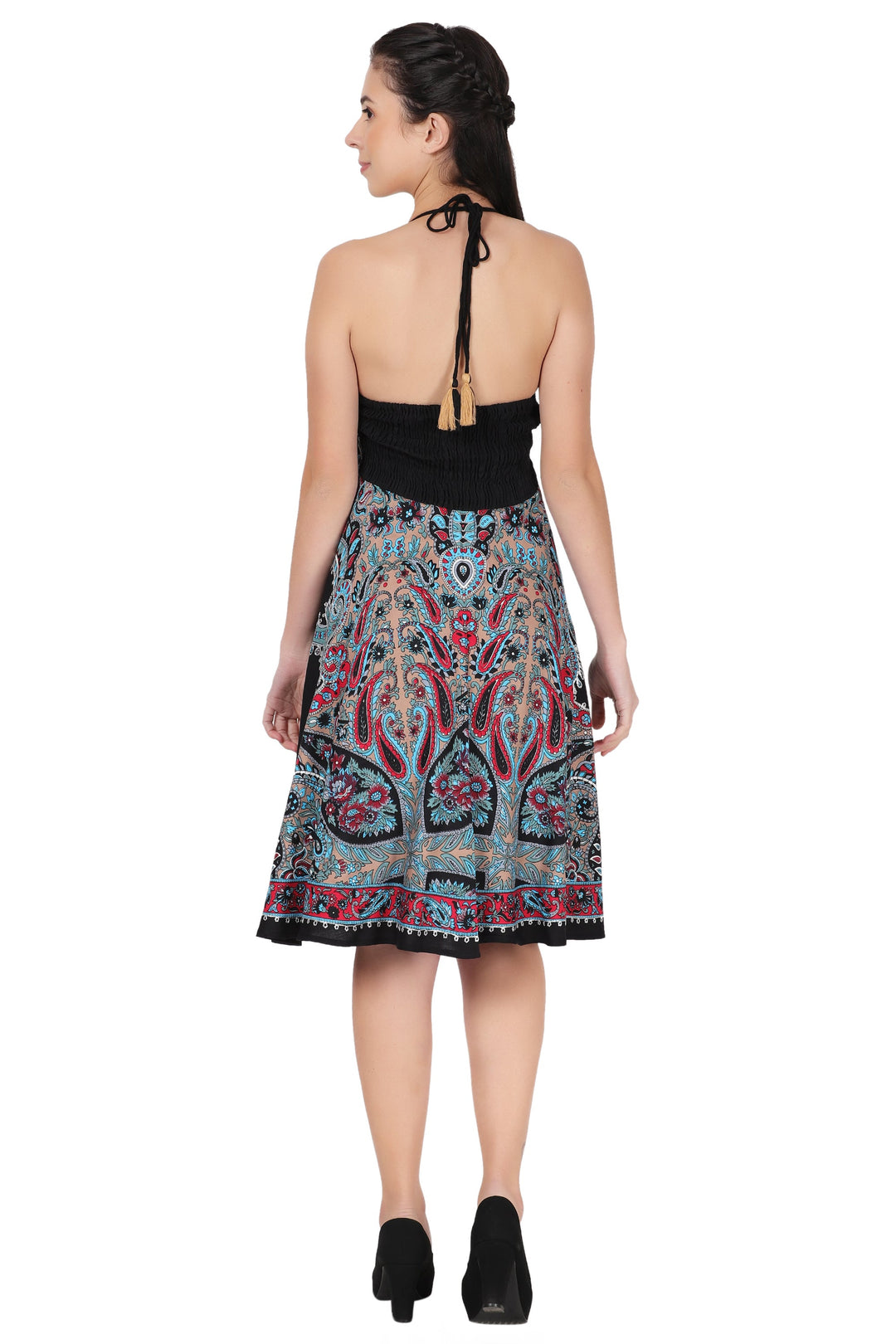 Halter Top Elastic Back Mid-Length Batik Dress PD-9706