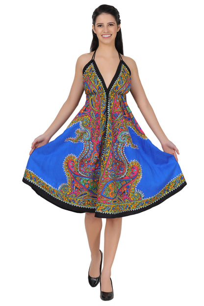 Halter Top Elastic Back Mid-Length Batik Dress PD-9706