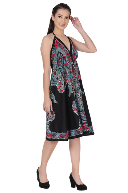 Halter Top Elastic Back Mid-Length Batik Dress PD-9706