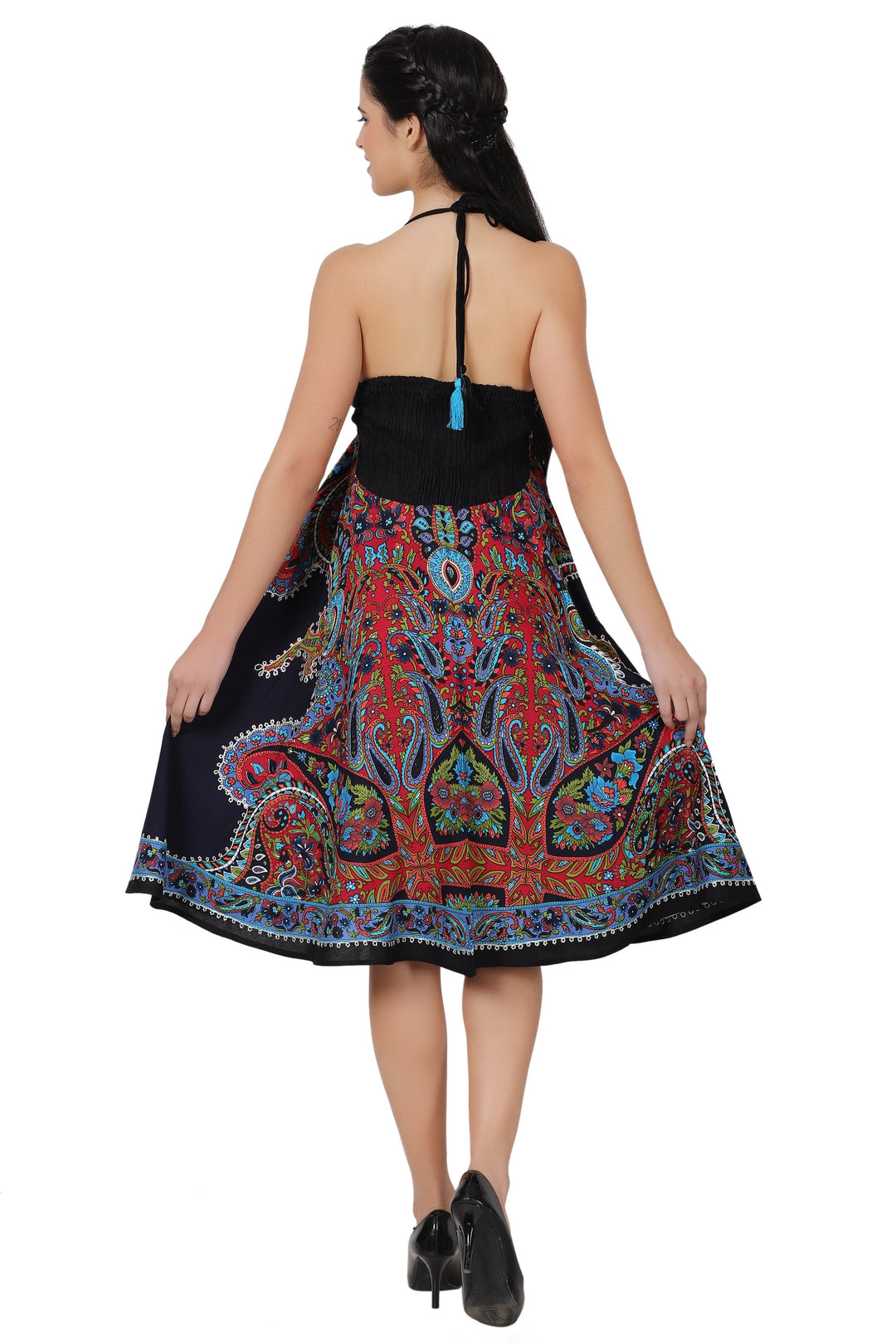 Halter Top Elastic Back Mid-Length Batik Dress PD-9706