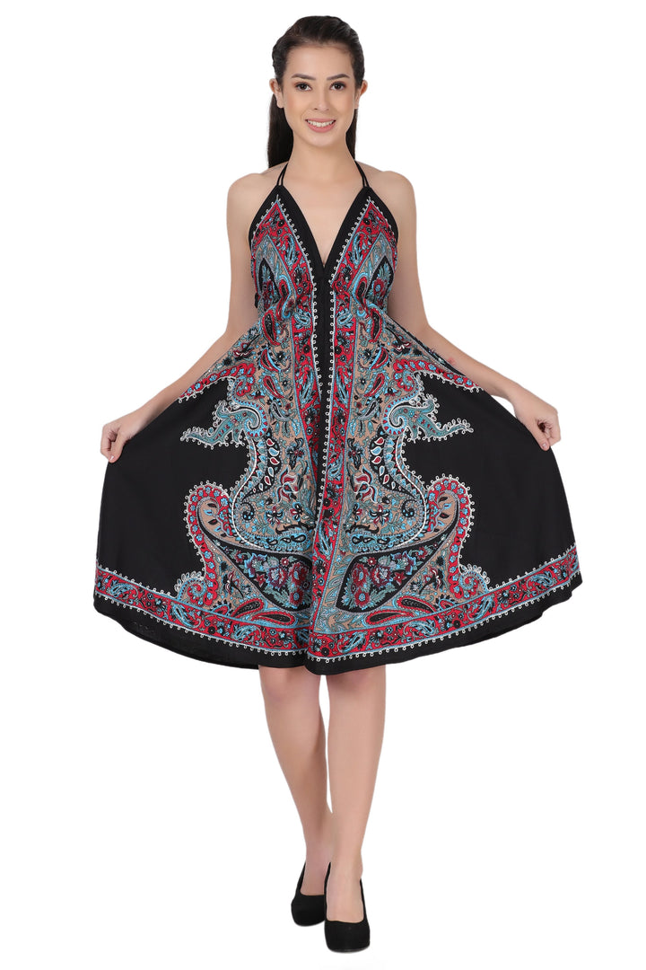 Halter Top Elastic Back Mid-Length Batik Dress PD-9706