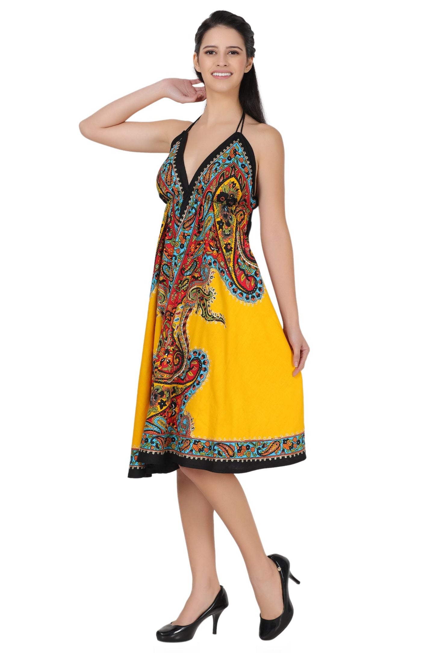 Halter Top Elastic Back Mid-Length Batik Dress PD-9706