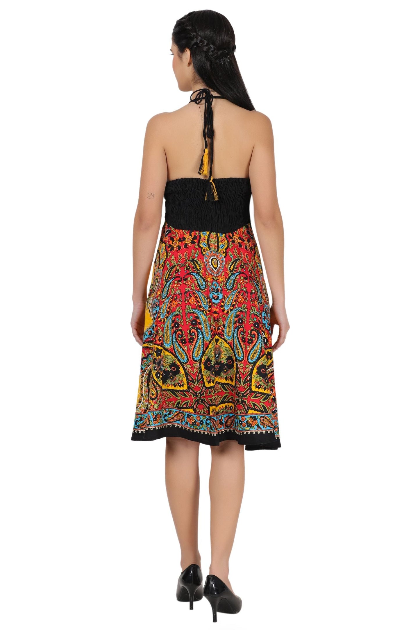 Halter Top Elastic Back Mid-Length Batik Dress PD-9706