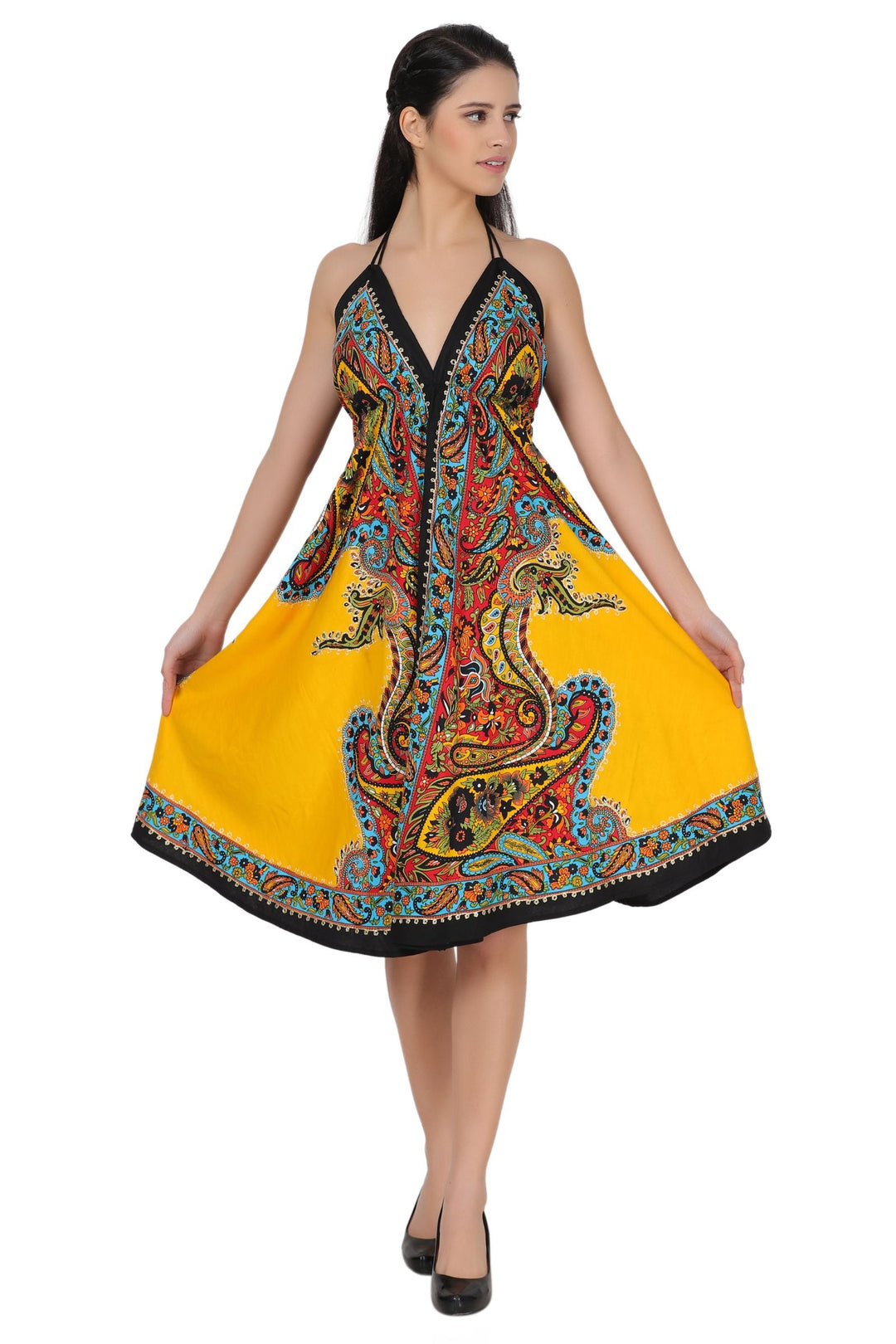 Halter Top Elastic Back Mid-Length Batik Dress PD-9706