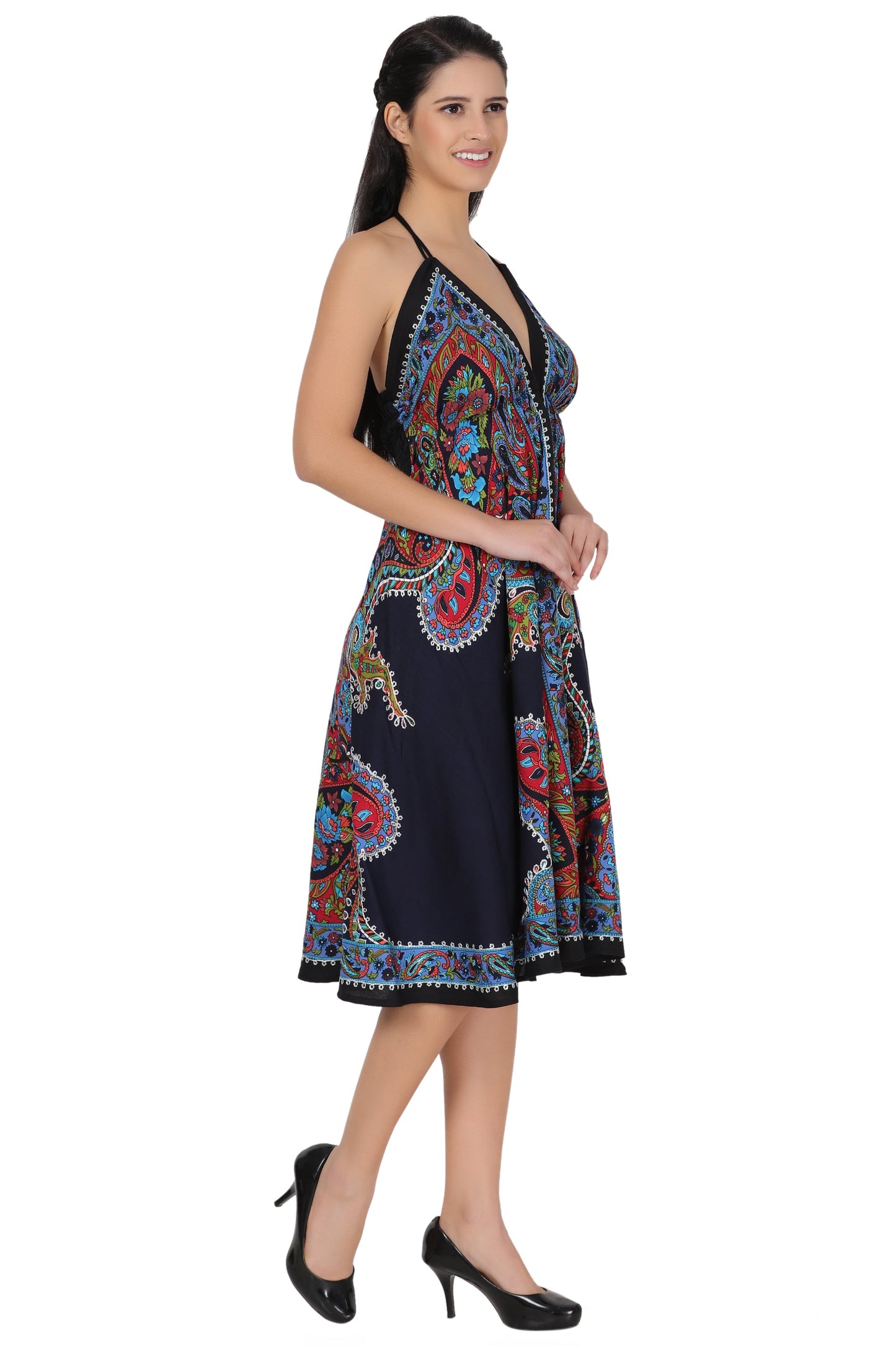 Halter Top Elastic Back Mid-Length Batik Dress PD-9706