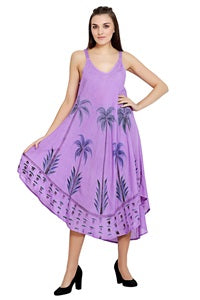 Hawaiian Palm Tree V-Neck Tie Dye Umbrella Dress 19333