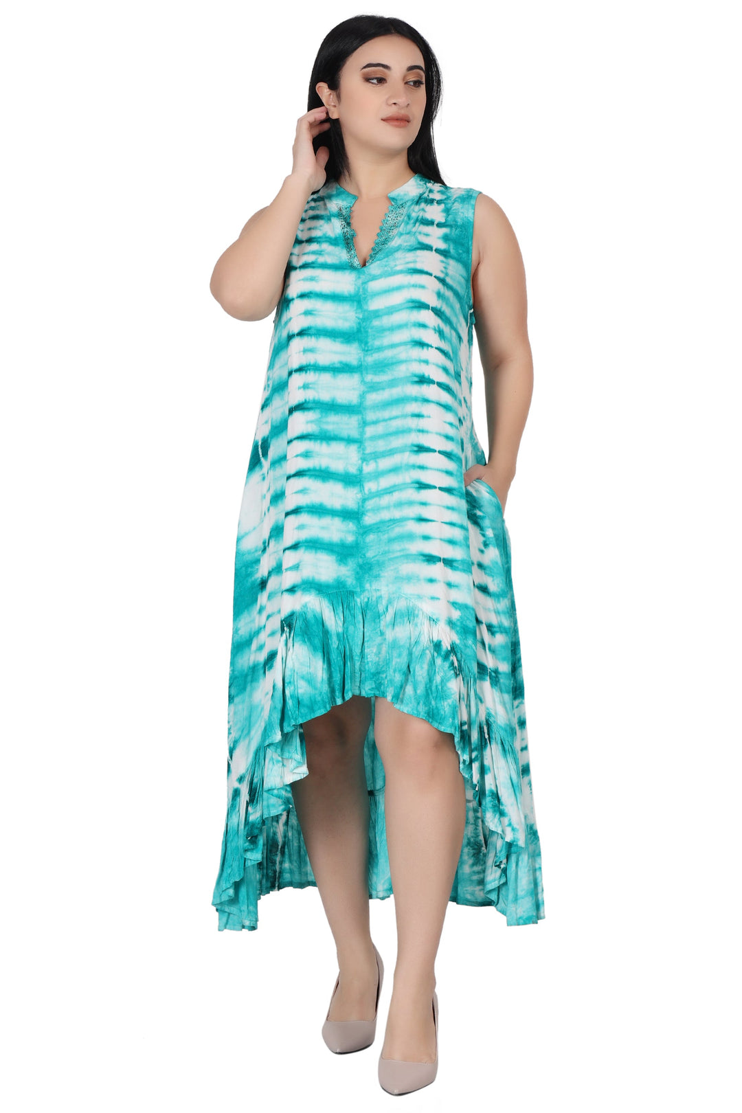 Laced V-Neck Tie Dye Dress 482133