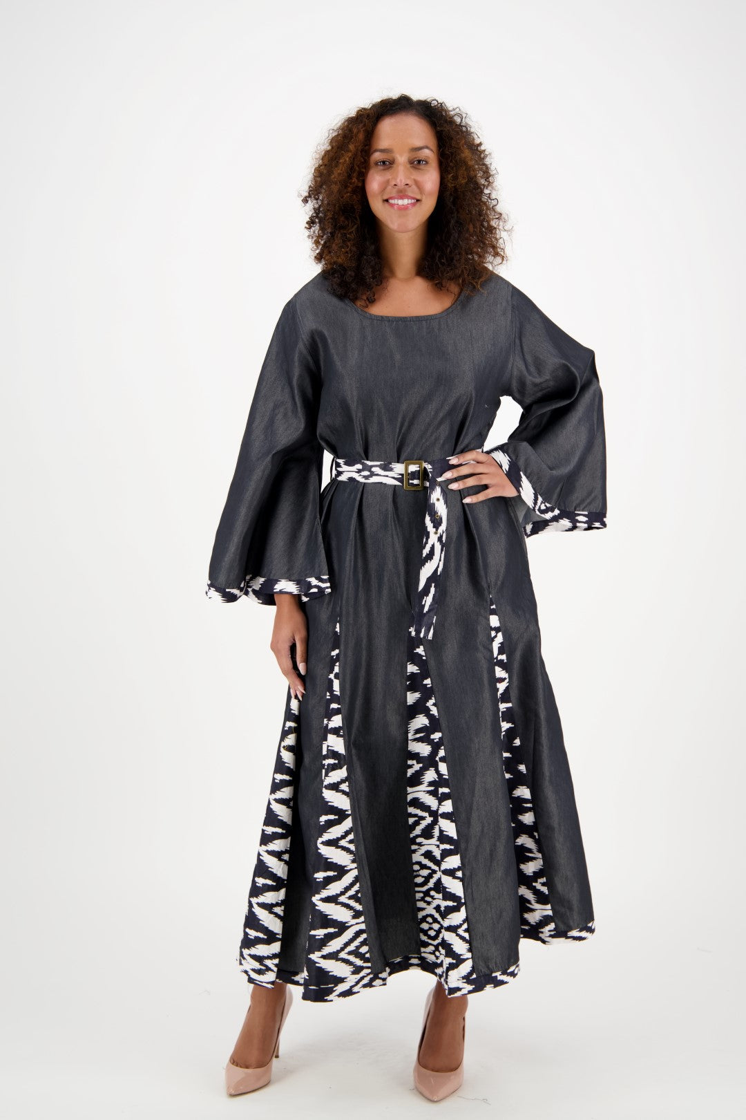 Long Sleeve Maxi Dress w/ Matching Ankara Print Belt 2193-419