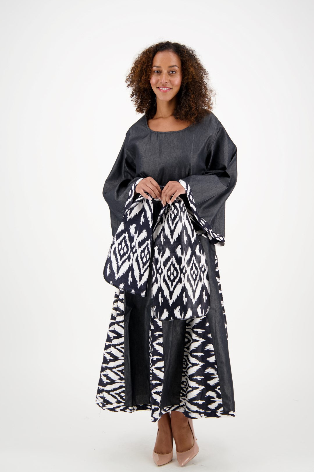 Long Sleeve Maxi Dress w/ Matching Ankara Print Belt 2193-419