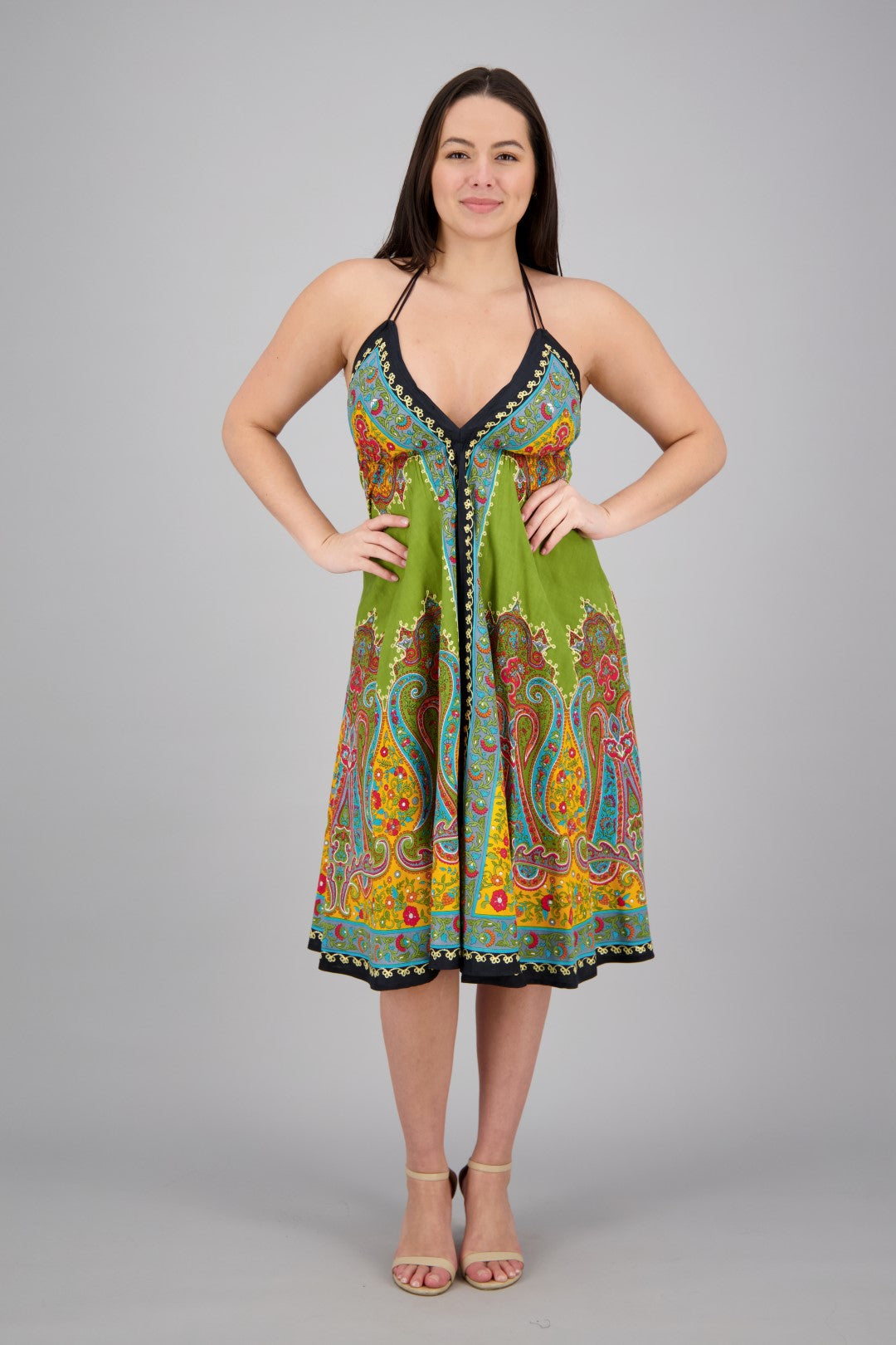 Mid-Length Halter Top Batik Dress 1969