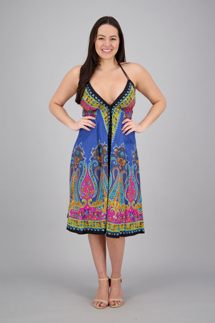 Mid-Length Halter Top Batik Dress 1969