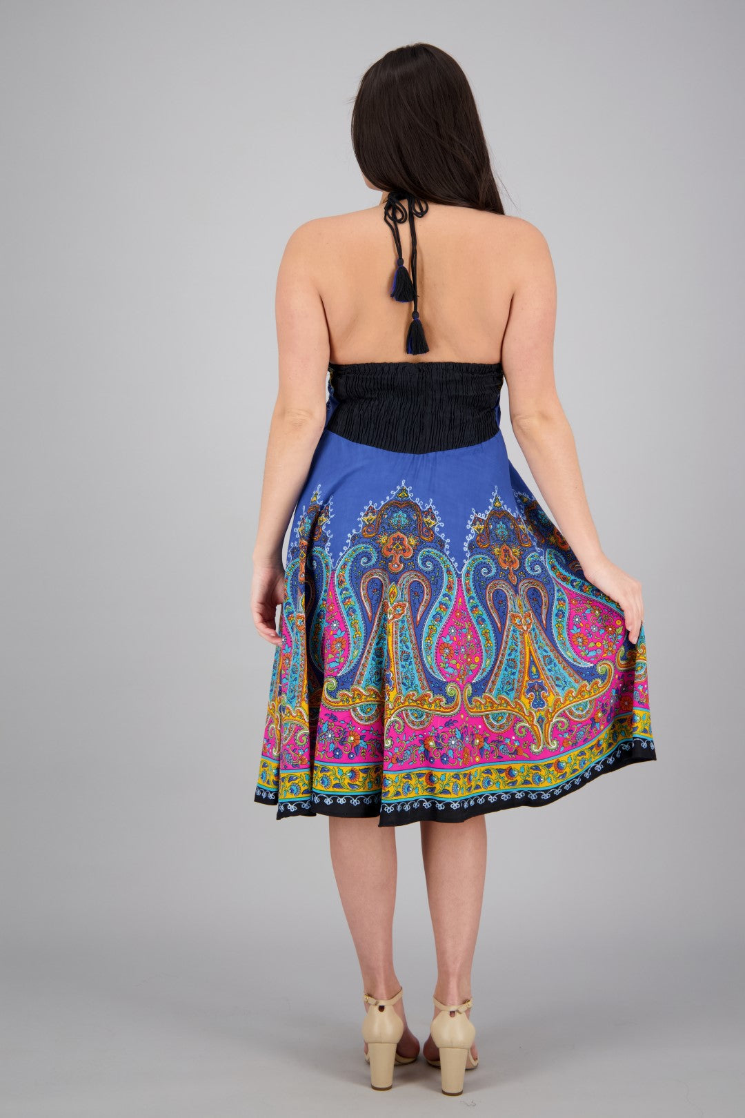 Mid-Length Halter Top Batik Dress 1969