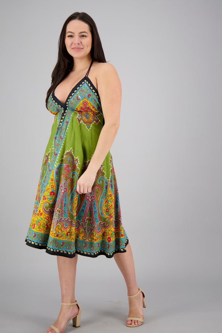 Mid-Length Halter Top Batik Dress 1969