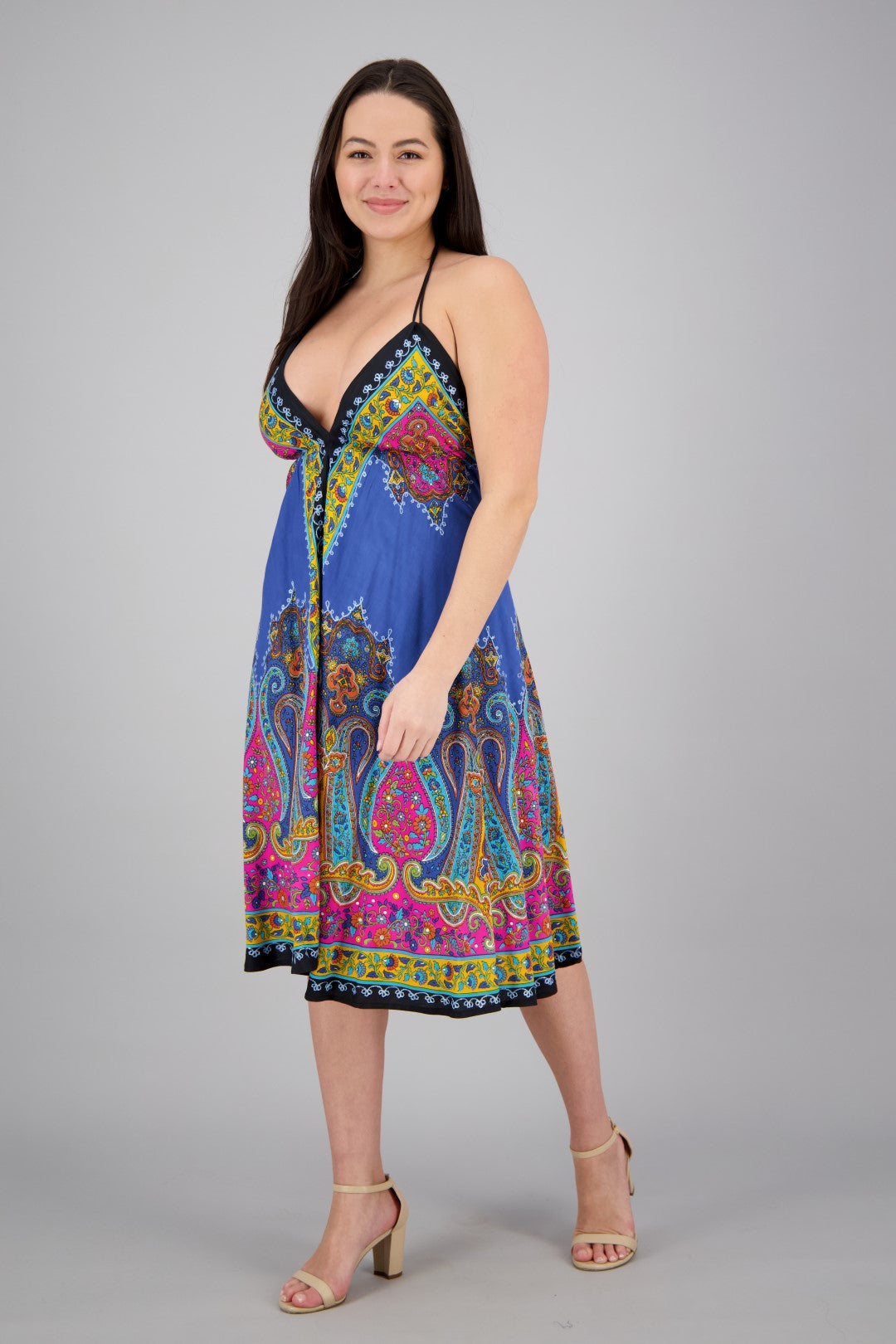 Mid-Length Halter Top Batik Dress 1969