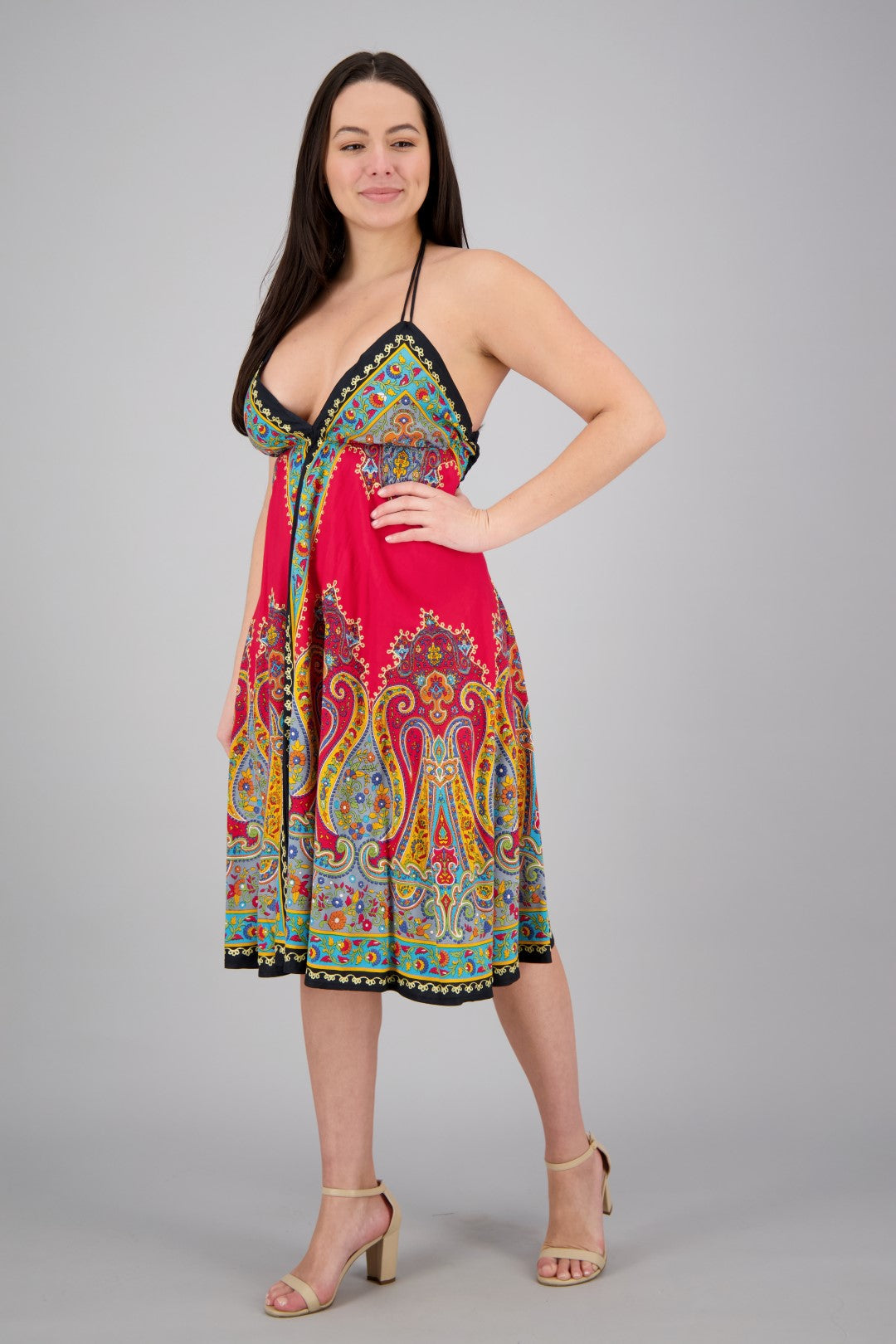 Mid-Length Halter Top Batik Dress 1969