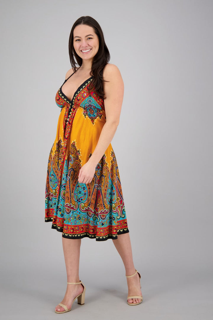 Mid-Length Halter Top Batik Dress 1969