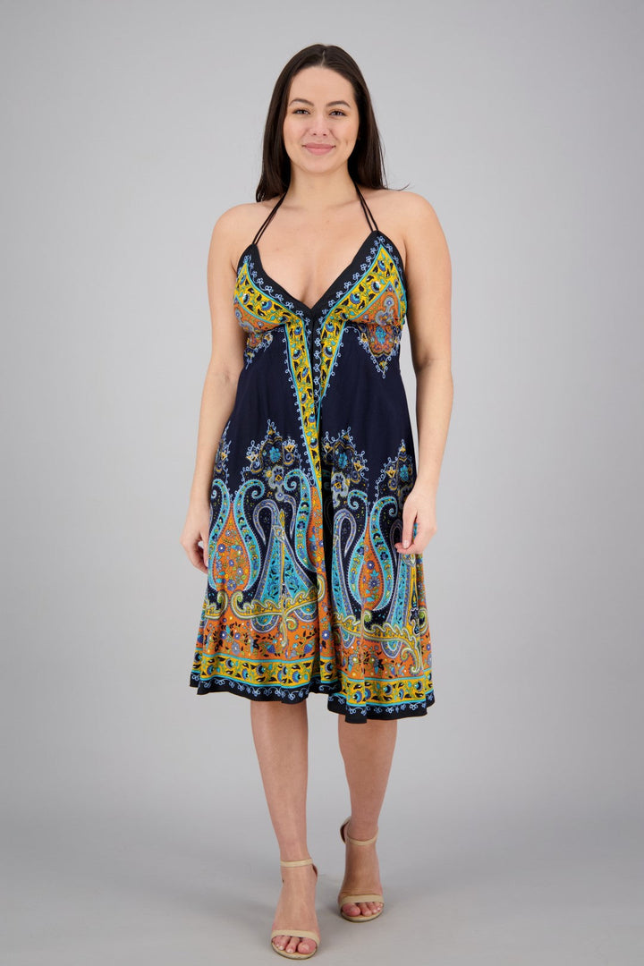 Mid-Length Halter Top Batik Dress 1969