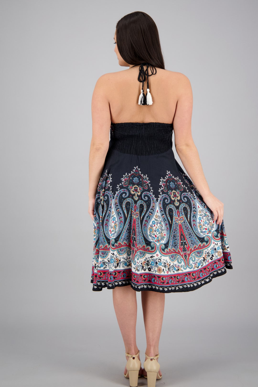 Mid-Length Halter Top Batik Dress 1969