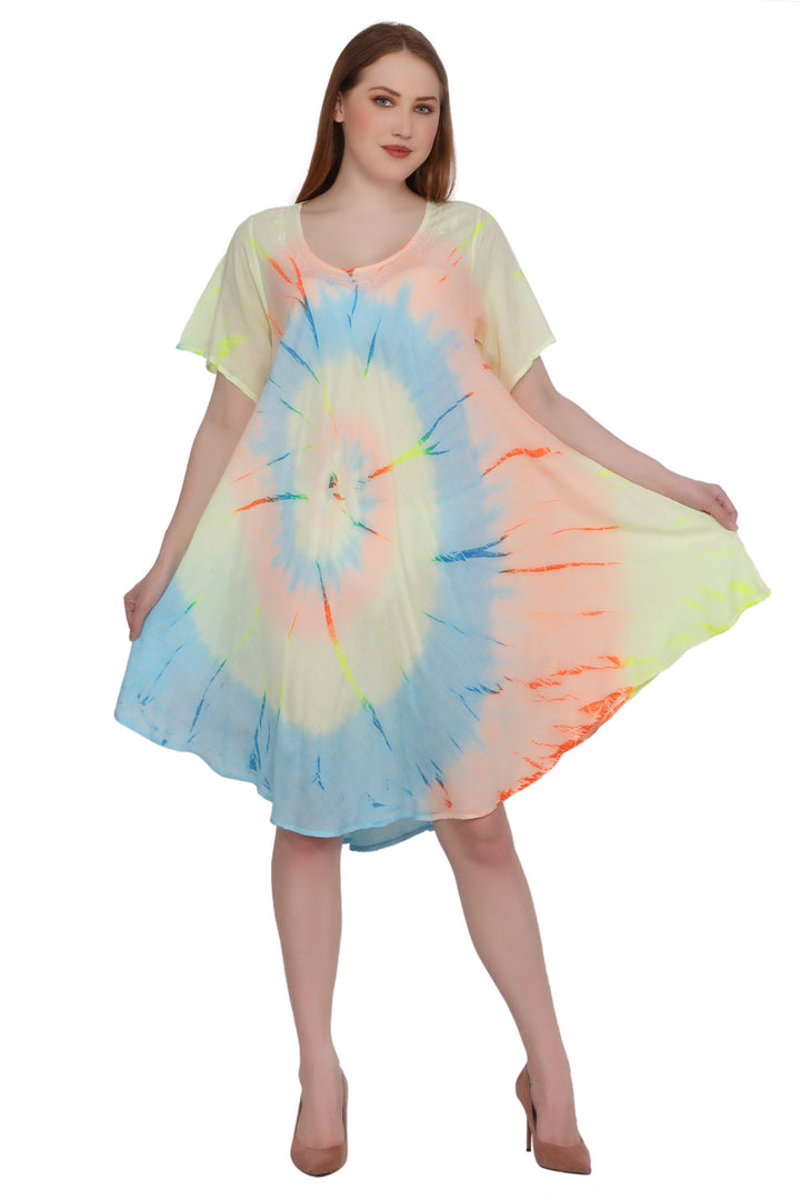 Neon Tie Dye Cap Sleeve Dress 442128