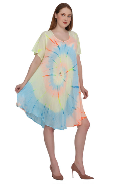 Neon Tie Dye Cap Sleeve Dress 442128