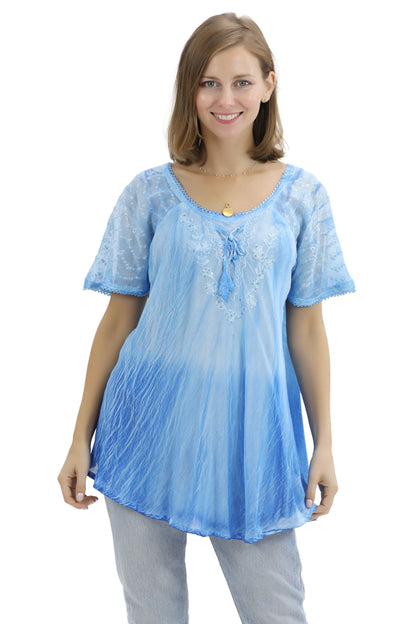 Ombre Tie Dye Cap Sleeve Blouse 11784 - Advance Apparels Inc