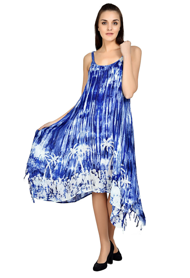 Palm Tree Block Print Tie Dye Dress 19274