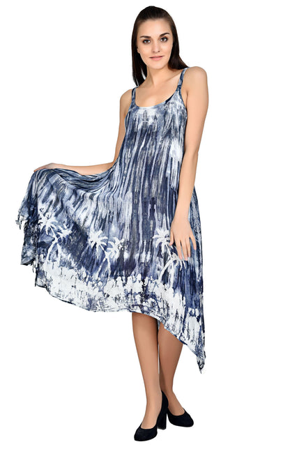 Palm Tree Block Print Tie Dye Dress 19274