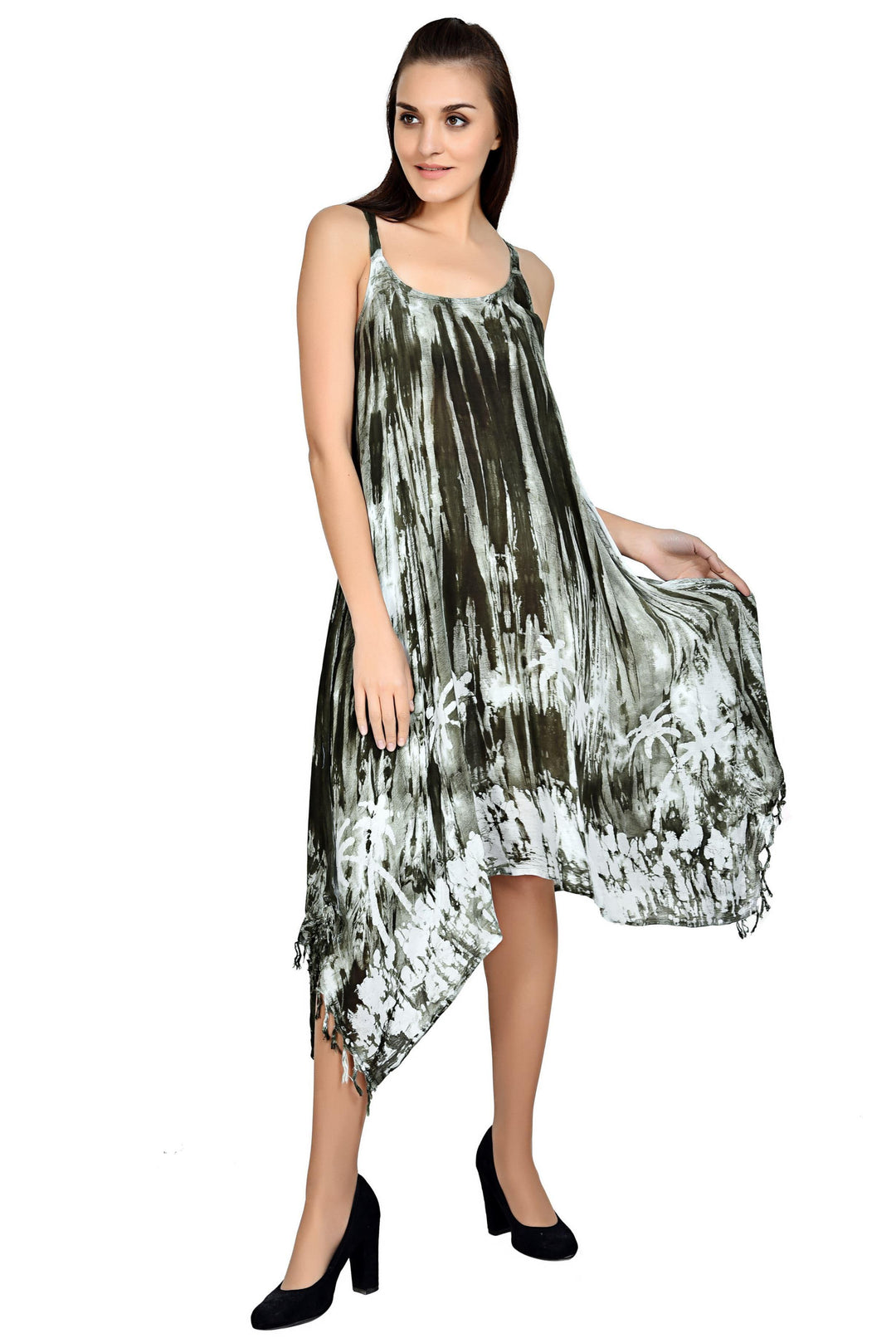 Palm Tree Block Print Tie Dye Dress 19274