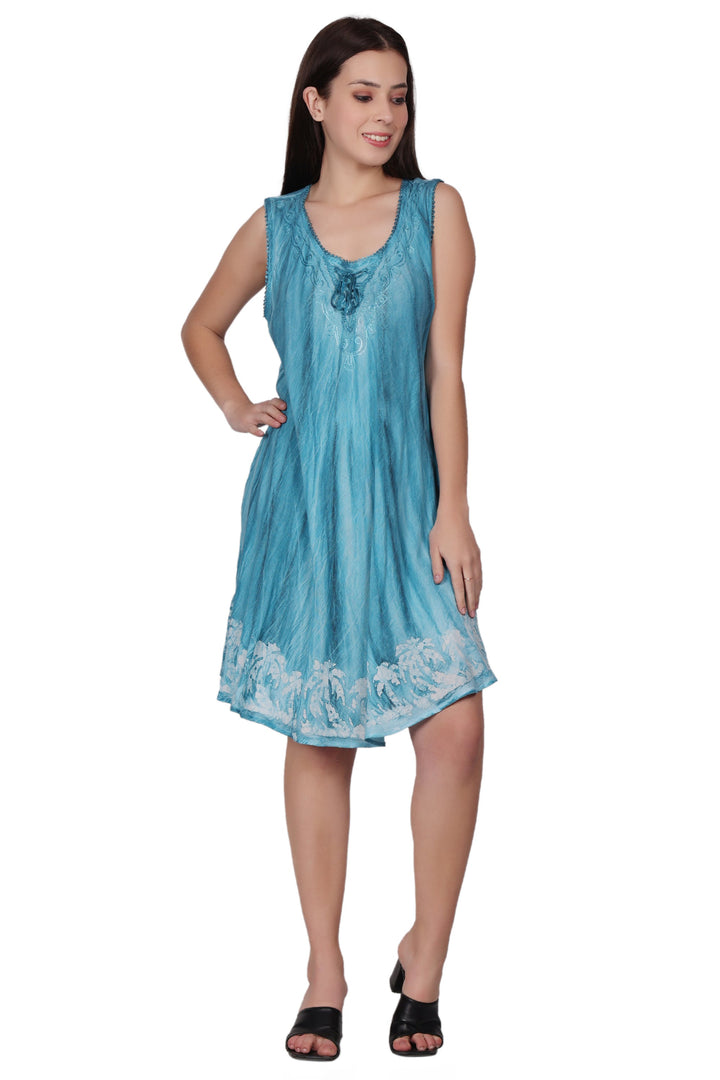 Palm Tree Border Print Tie Dye Dress 362202RD