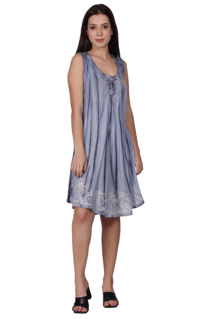 Palm Tree Border Print Tie Dye Dress 362202RD