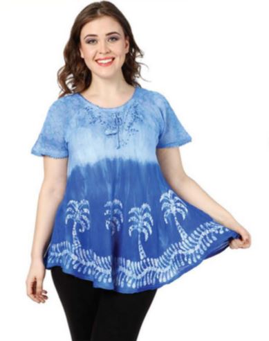 Palm Tree Print Ombre Dye Cap Sleeve Blouse 18713