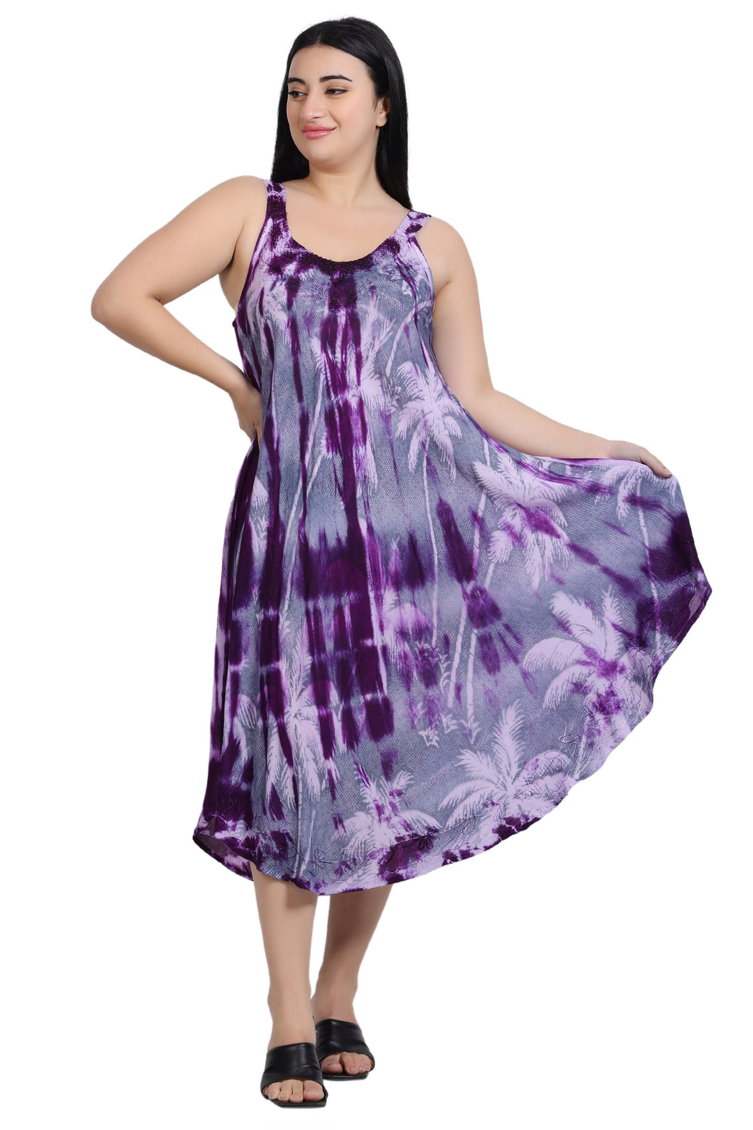 Palm Tree Print Tie Dye Dress 482143-V