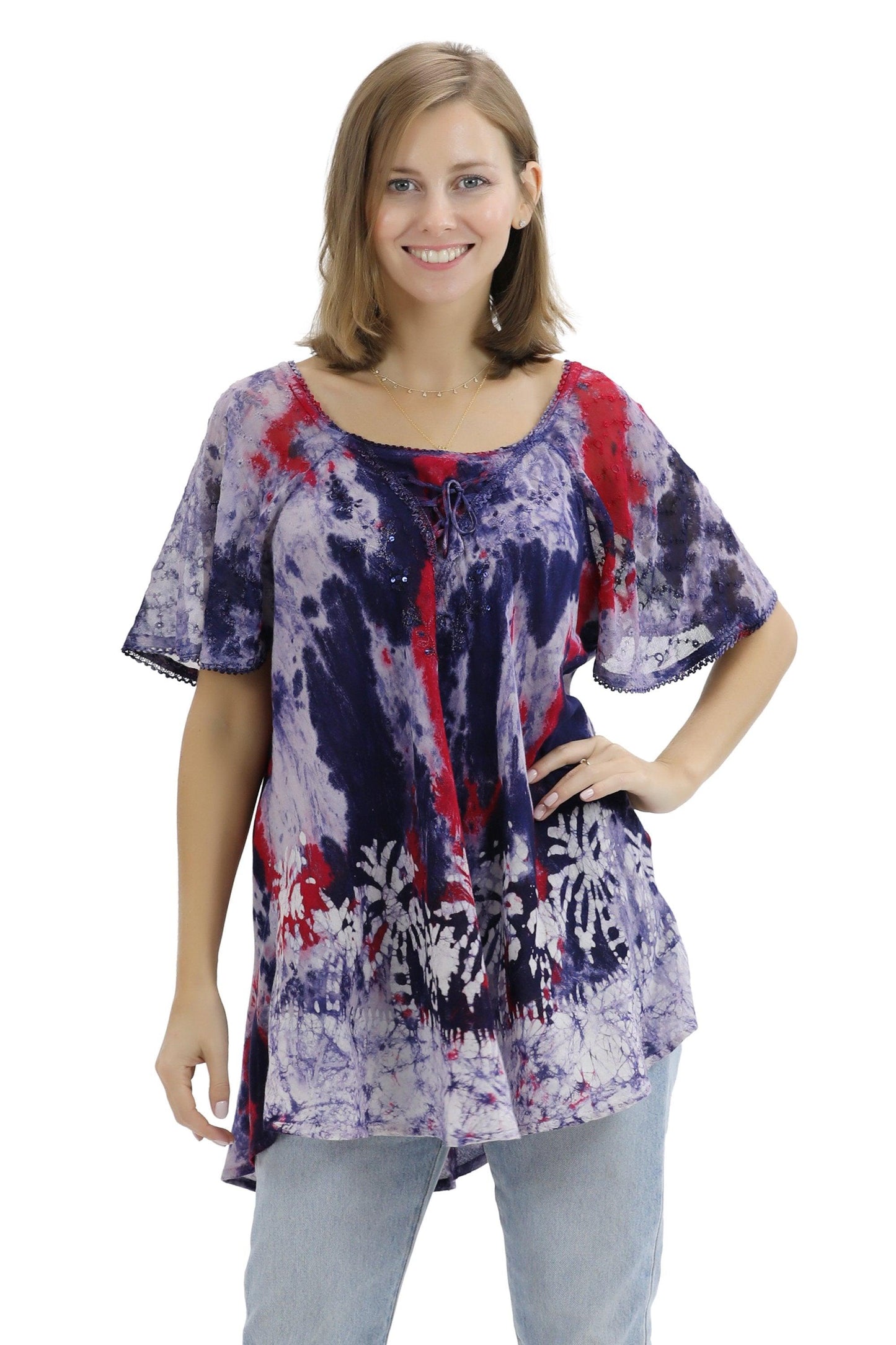 Palm Tree Tie-Dye Blouse Cap Sleeve 17776