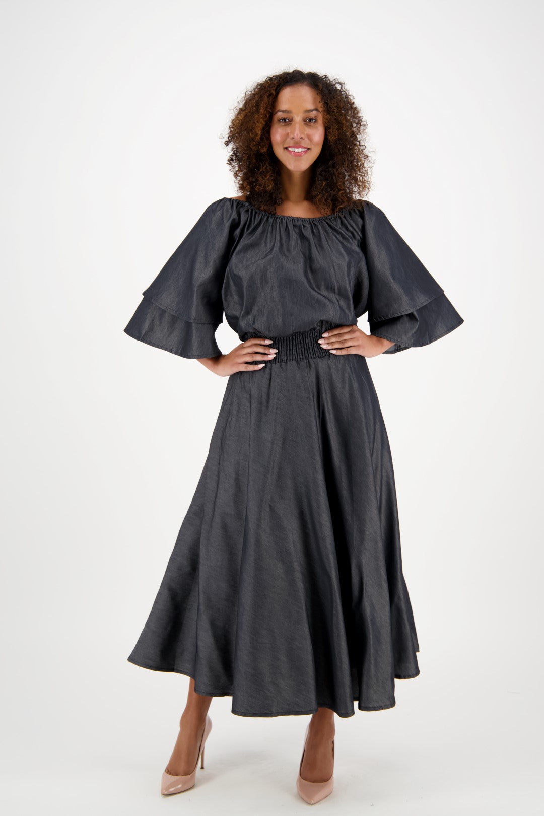 Princess Ankara Denim Dress 2197-BLACK