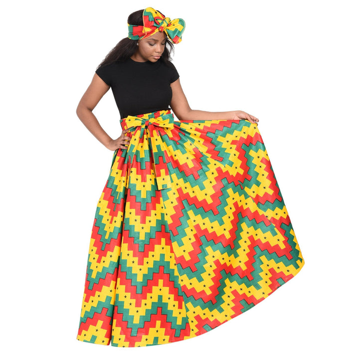 Rasta Print Ankara Long Maxi Skirt Elastic Waist 16317-71