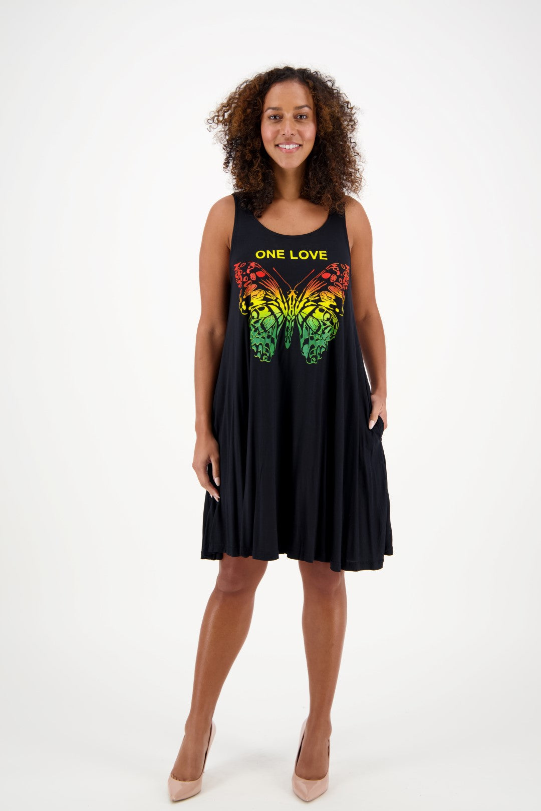 Rasta- 473-One Love Rasta Butterfly Dress w/ Pockets 473