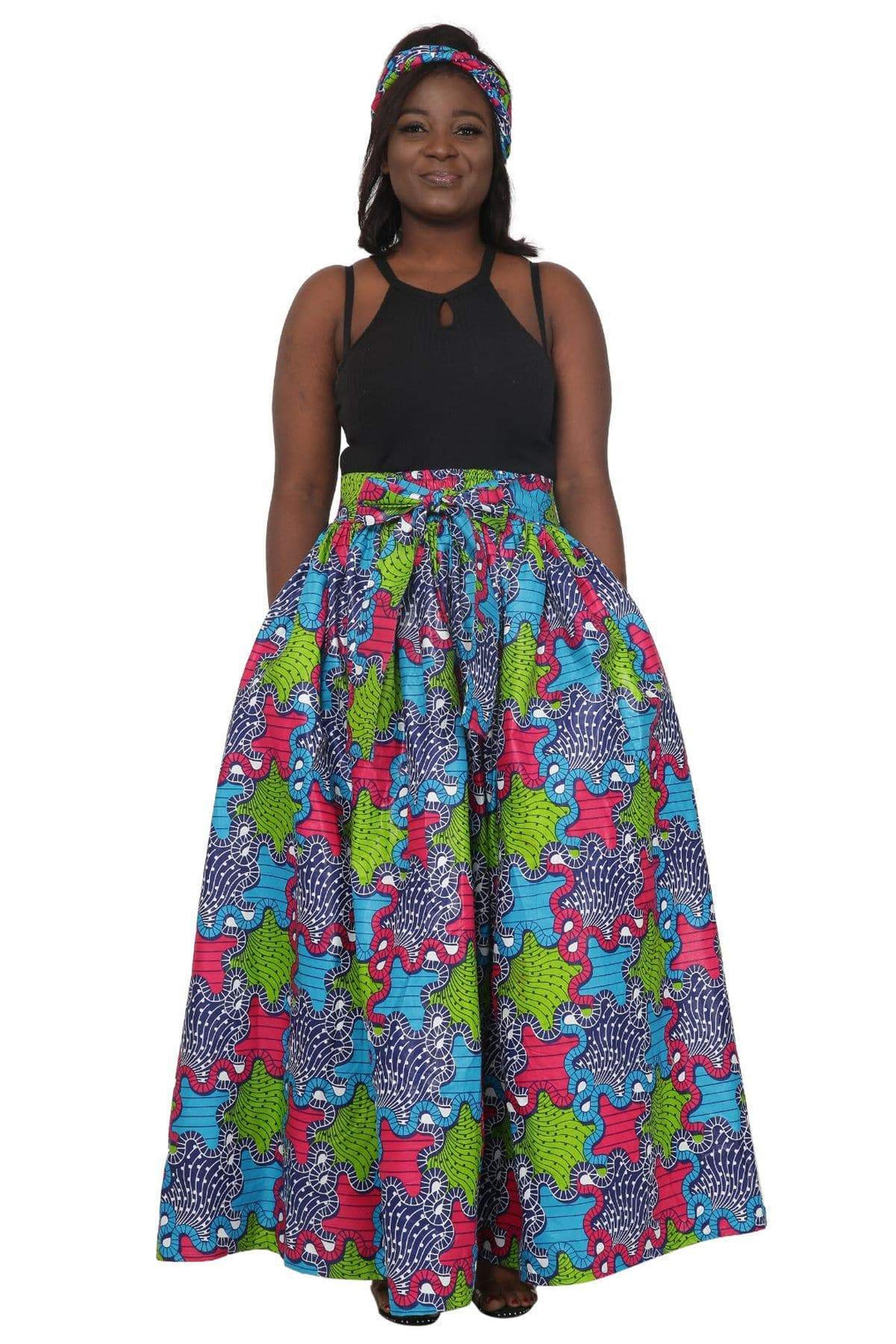 Rebel Ankara Print Long Maxi Skirt Elastic Waist 16317-604