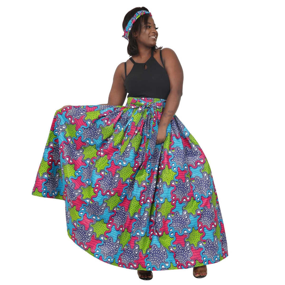 Rebel Ankara Print Long Maxi Skirt Elastic Waist 16317-604